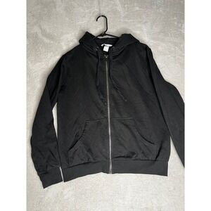 H M Basic Black Zip Up Hoodie Hooded Sweatshirt Womens Size M Minimalist
